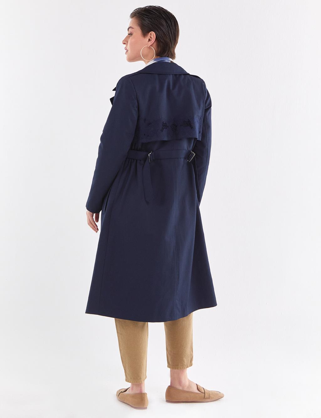 Embroidered Trench Coat Navy
