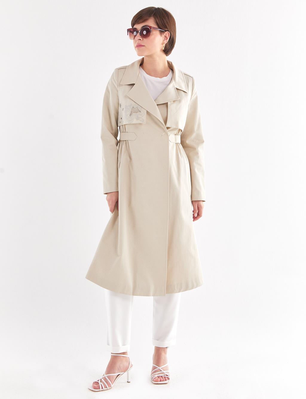 Embroidered Trench Coat Cream
