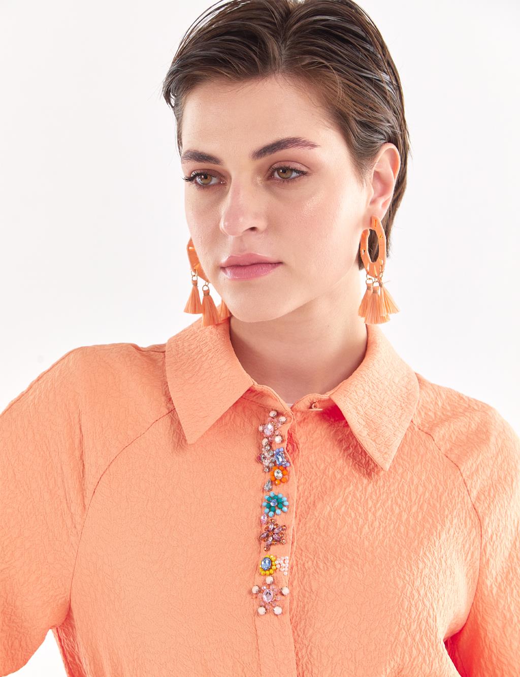 Stone Embroidered Embossed Tunic Peach
