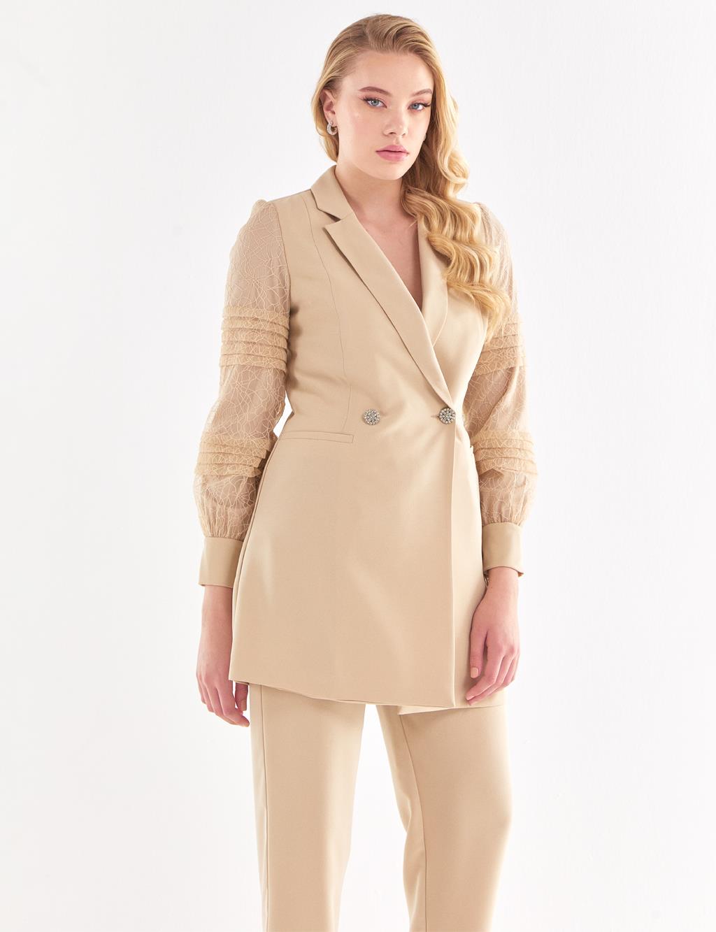 Tulle Coated Suit Sand Beige