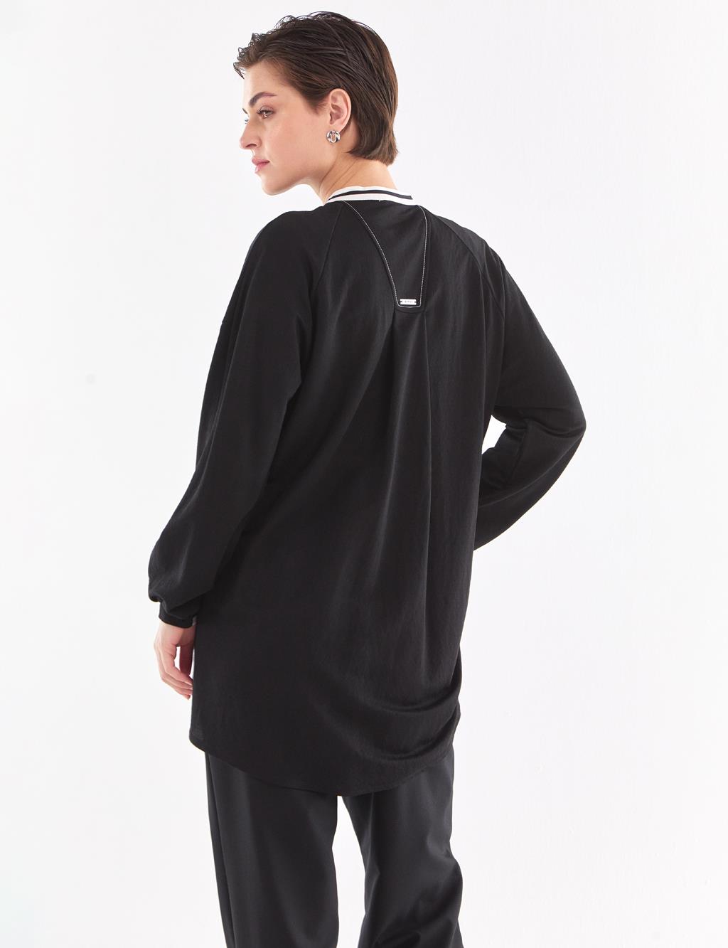 Slogan Nakışlı Gabardin Tunik Siyah