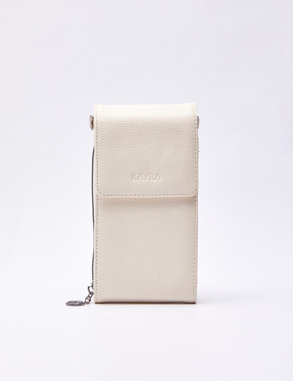 Natural Leather Covered Wallet Bag Cream