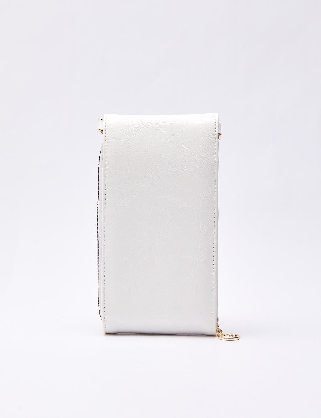 Clamshell Wrinkled Patent Leather Wallet Bag White