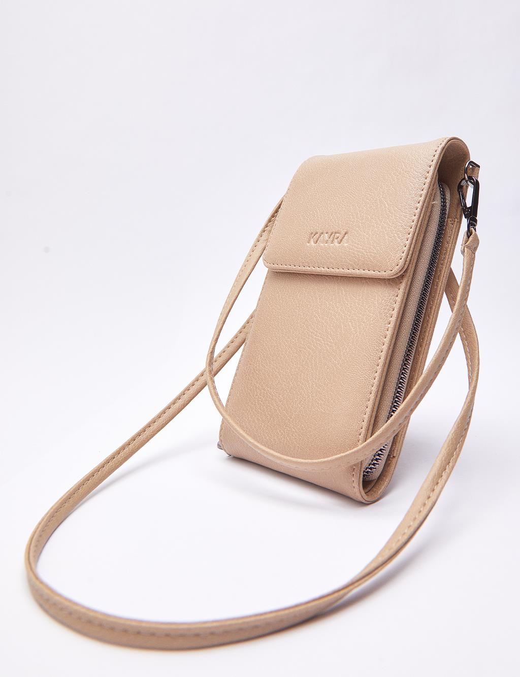 Natural Leather Covered Wallet Bag Beige