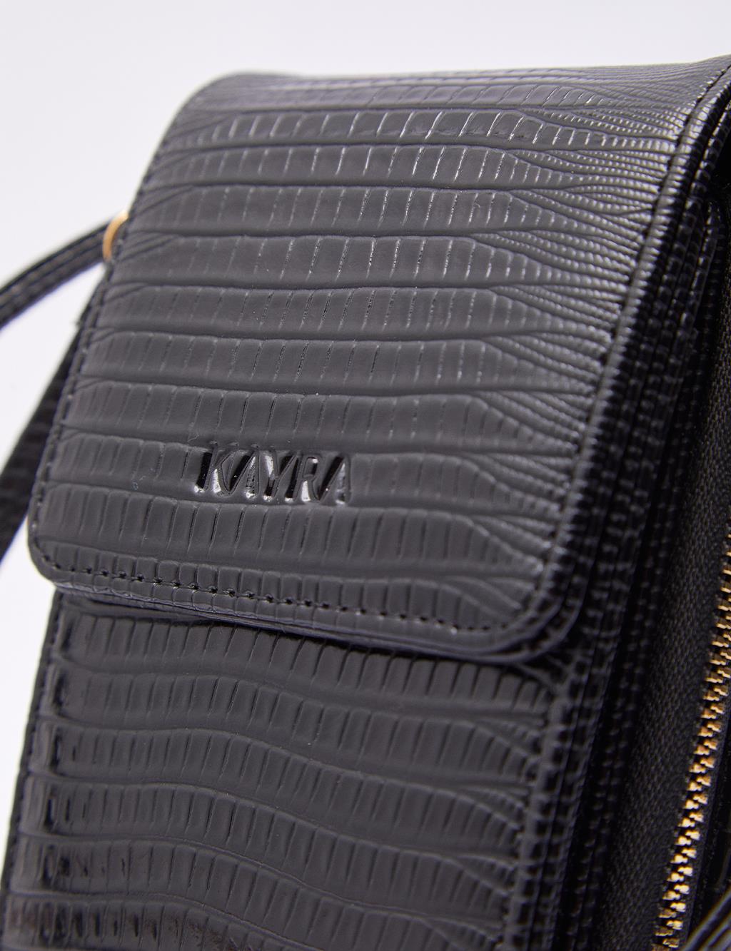 Iguana Patterned Flip Wallet Bag Black