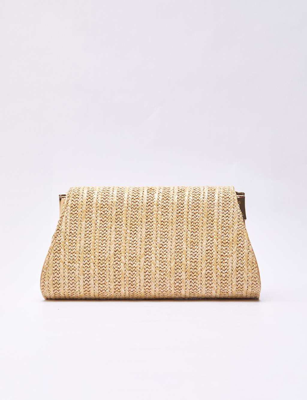 Straw Knitted Flap Bag Milky Brown