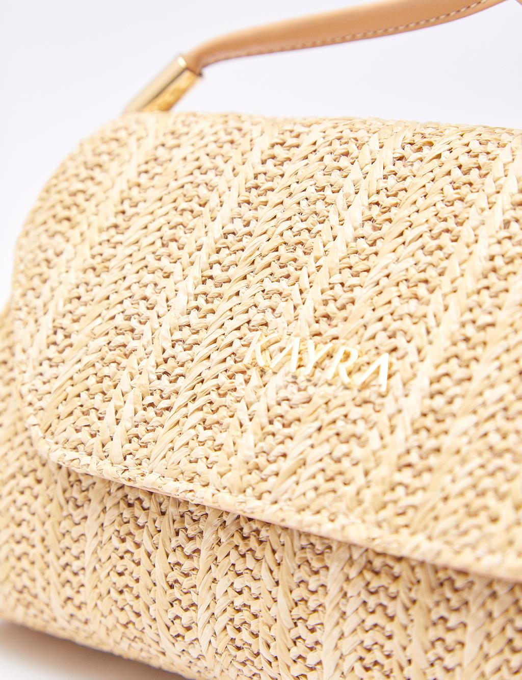 Straw Knitted Flap Bag Milky Brown