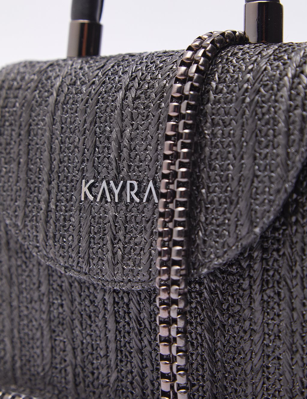 Straw Knitted Hand Bag Black