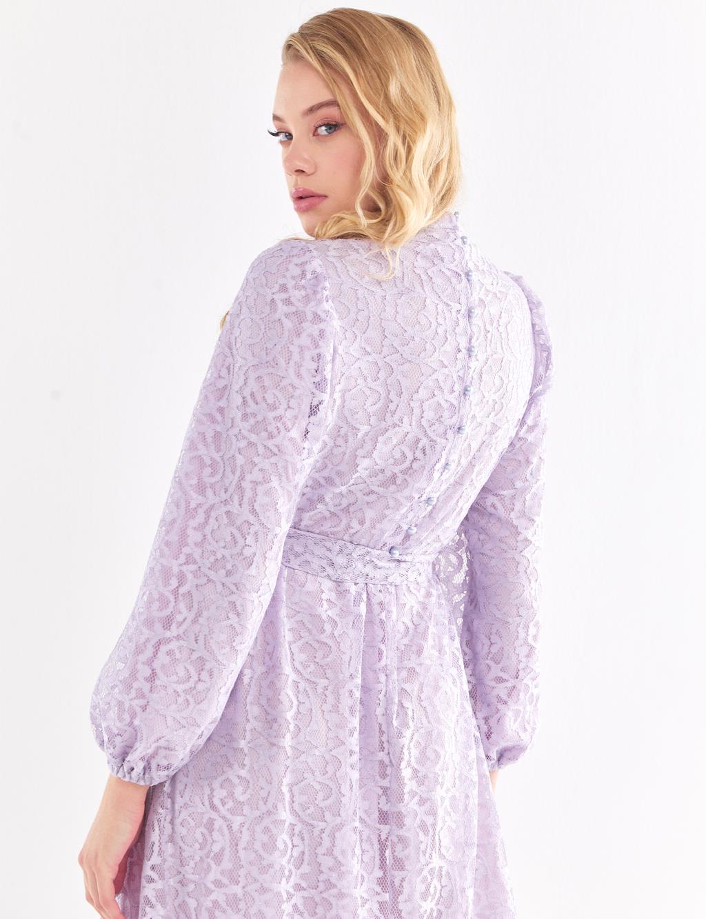 Belted Lace Dress Lilac