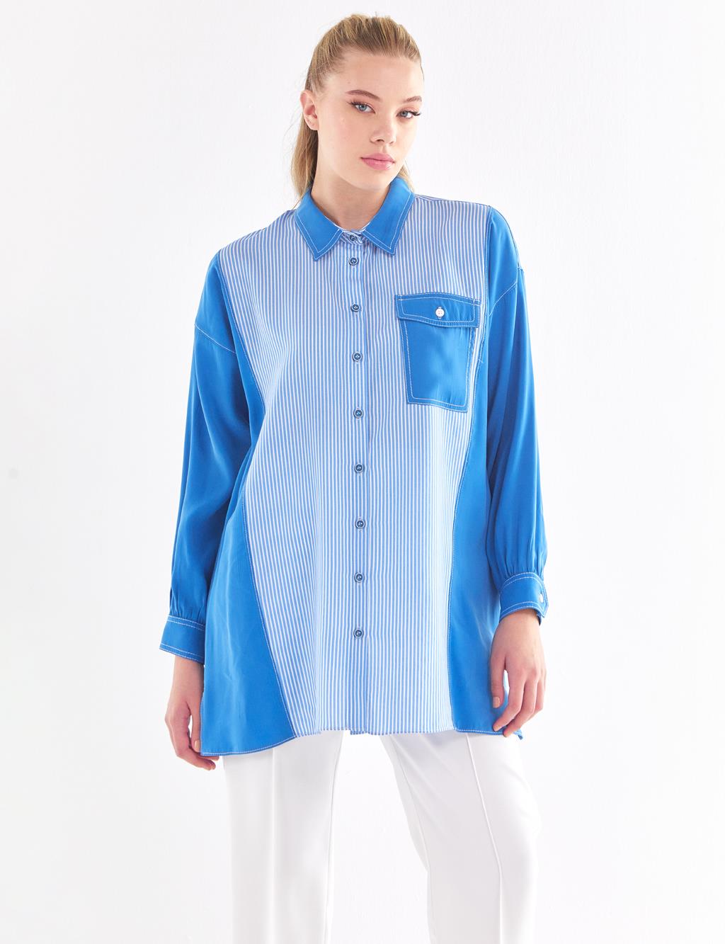 Single Pocketed Pieced Tunic Cobalt Blue