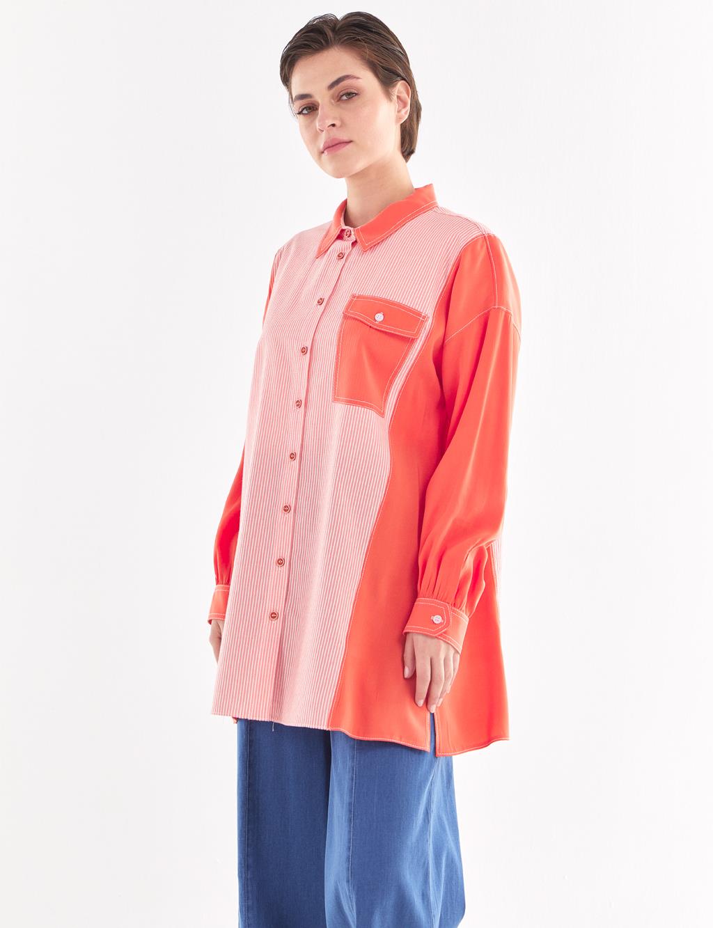 Single Pocketed Pieced Tunic Coral