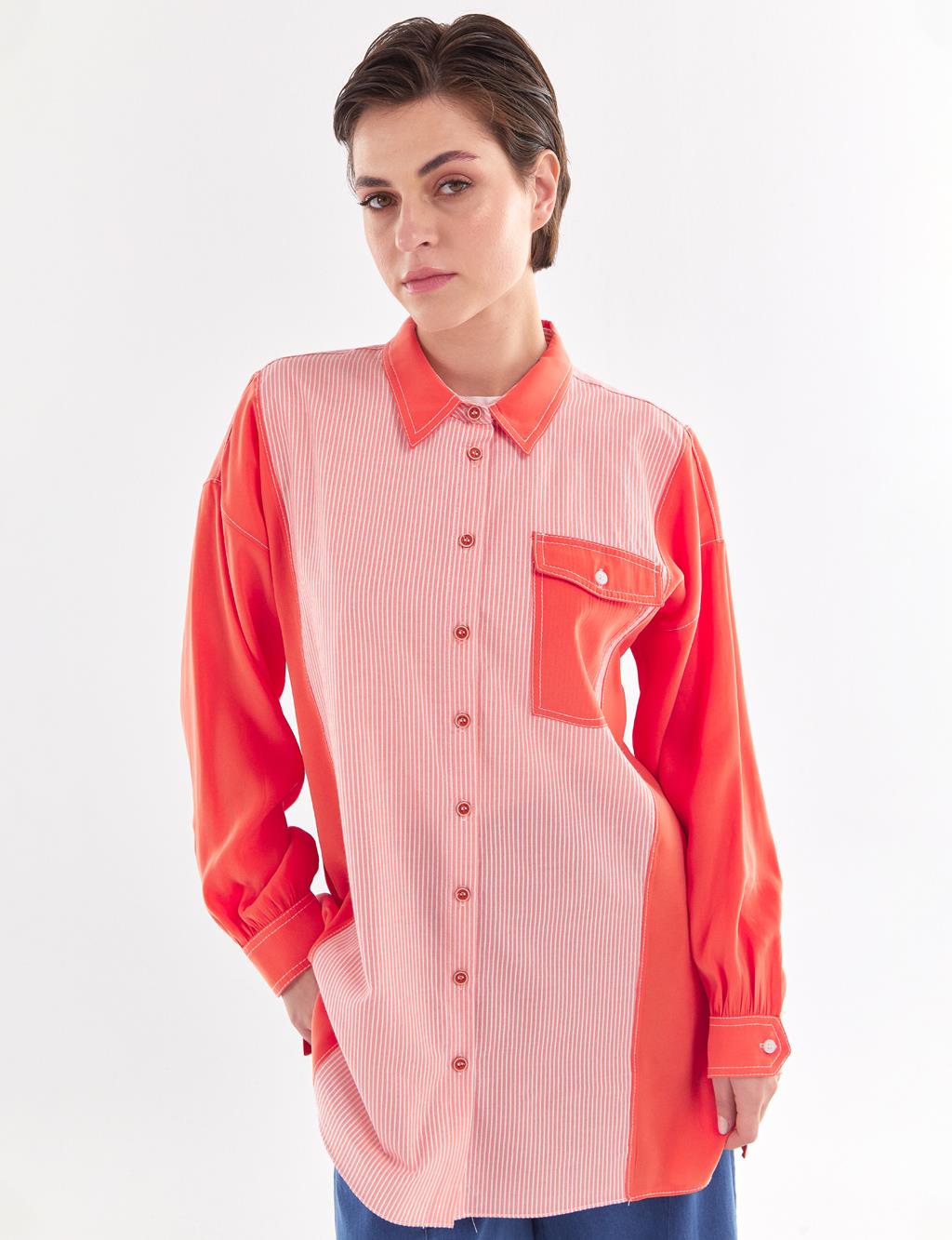 Single Pocketed Pieced Tunic Coral