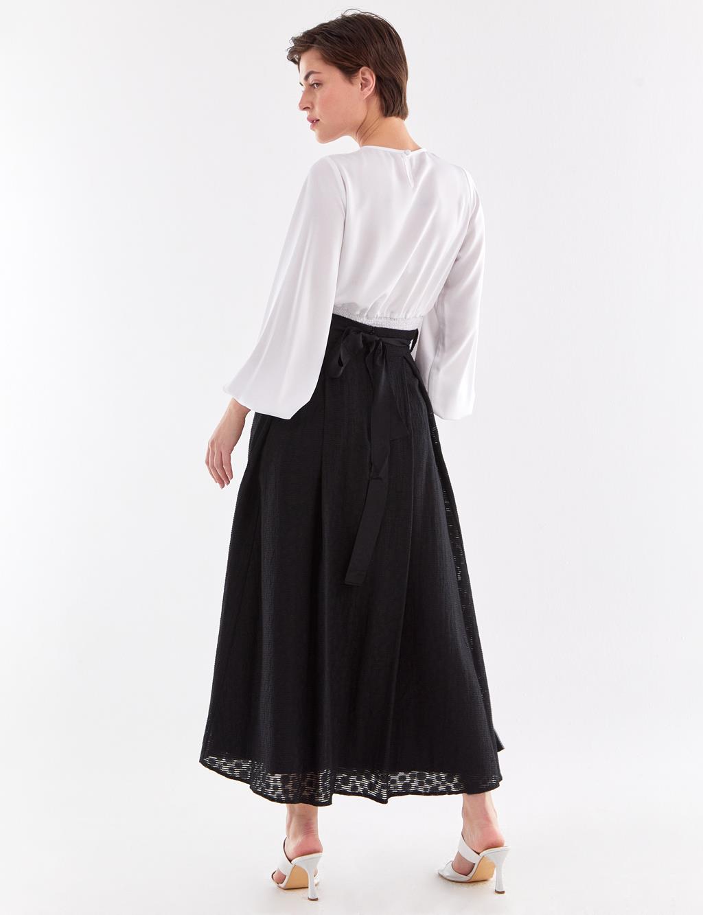 Wide Pleated Jacquard Skirt Black