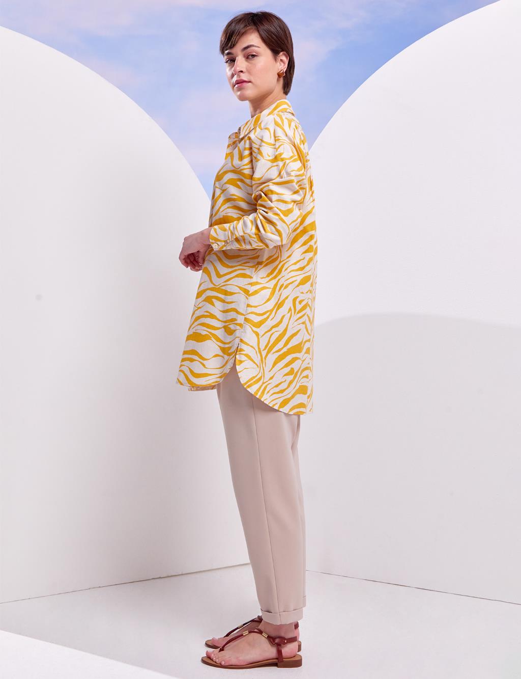 Single Pocket Zebra Pattern Tunic Ecru-Mustard
