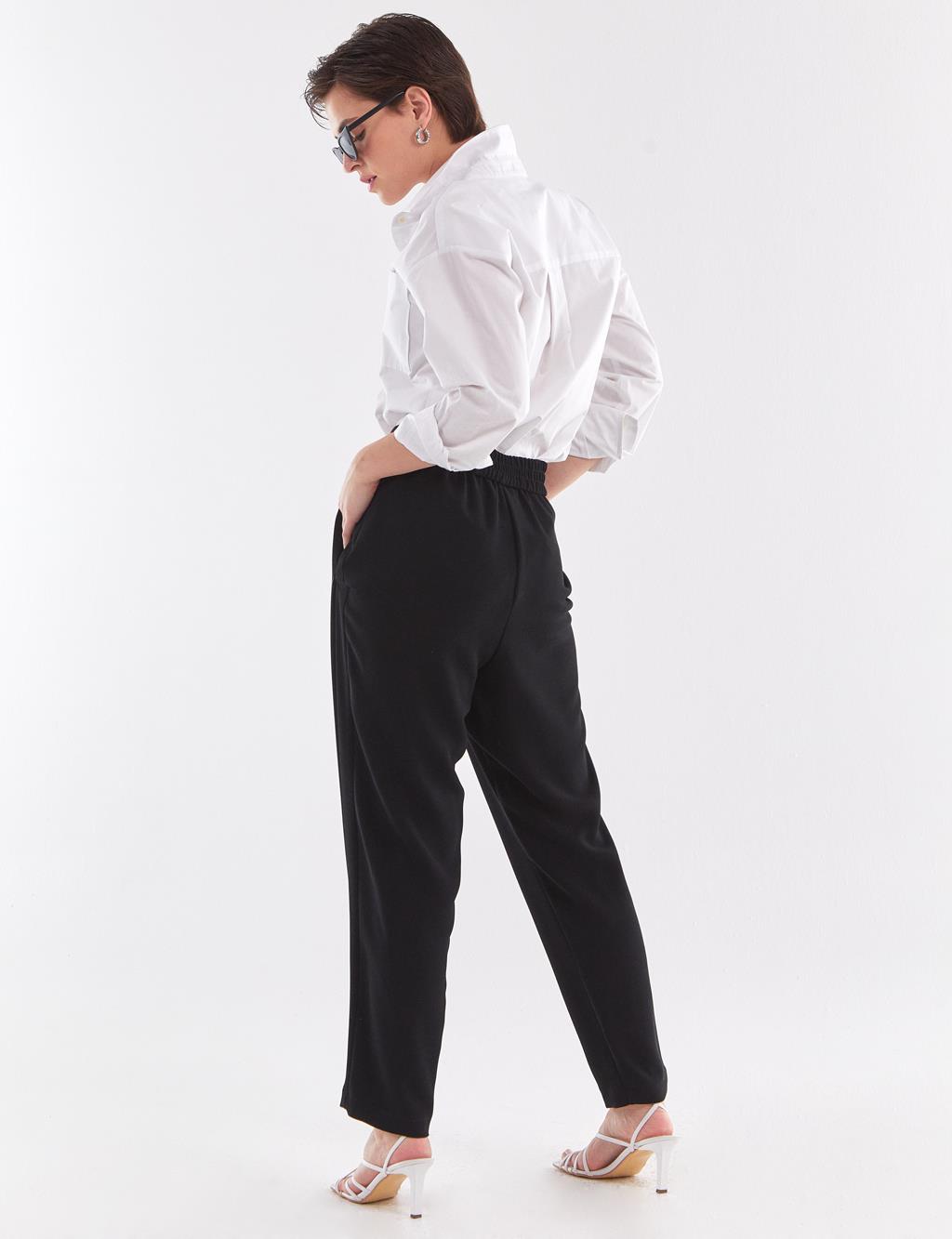 High Waist Fabric Pants Black