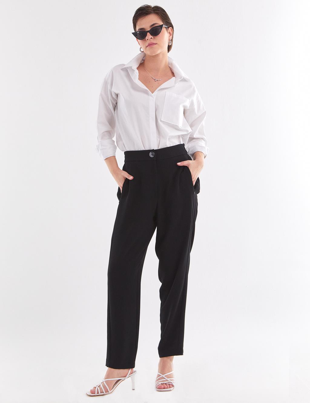 High Waist Fabric Pants Black