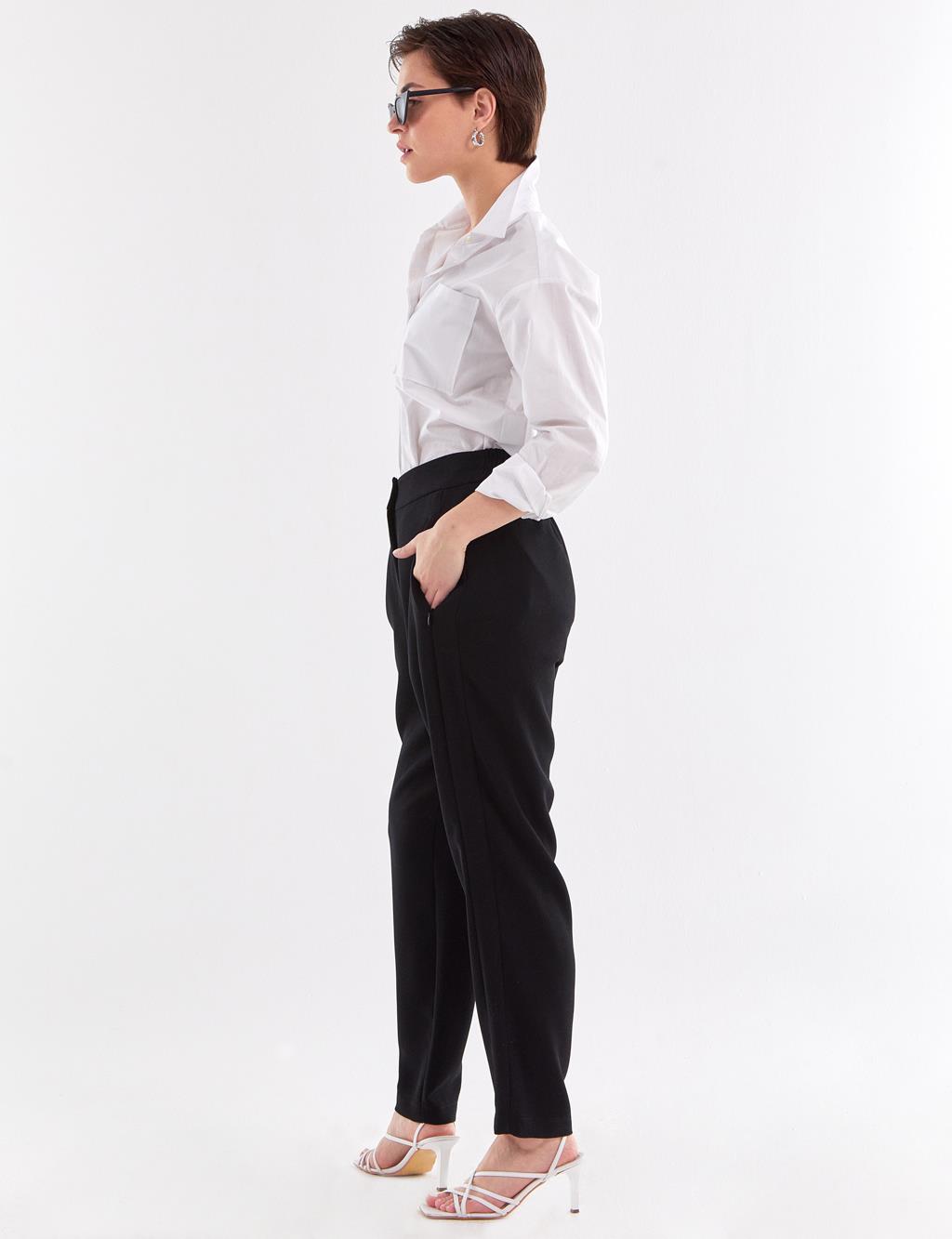 High Waist Fabric Pants Black