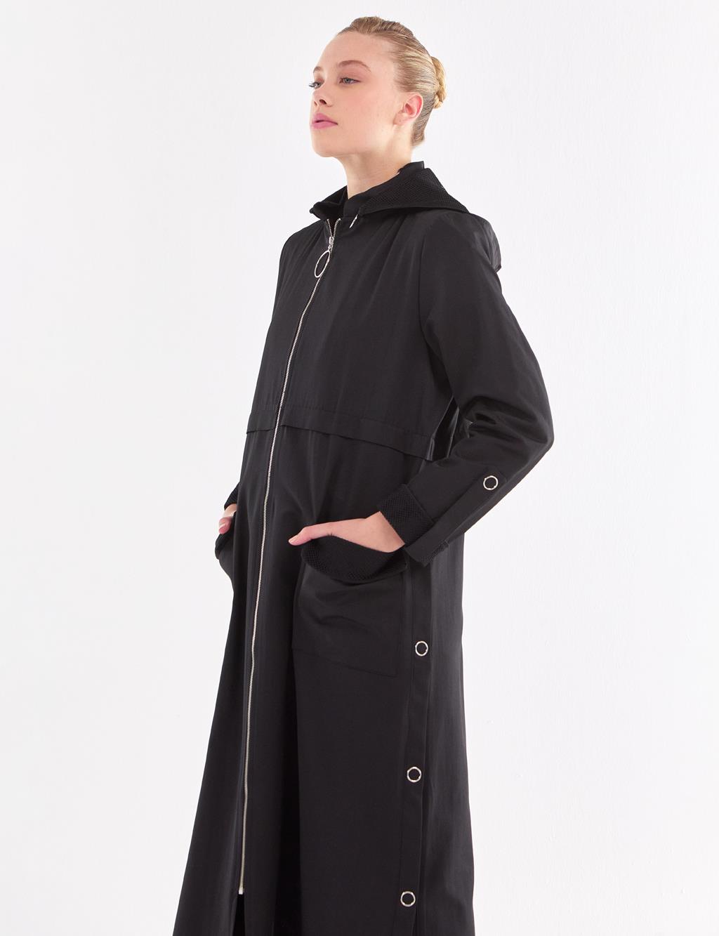 Double Pocket Sports Trench Coat Black VV-B23-44011-12-Kayra