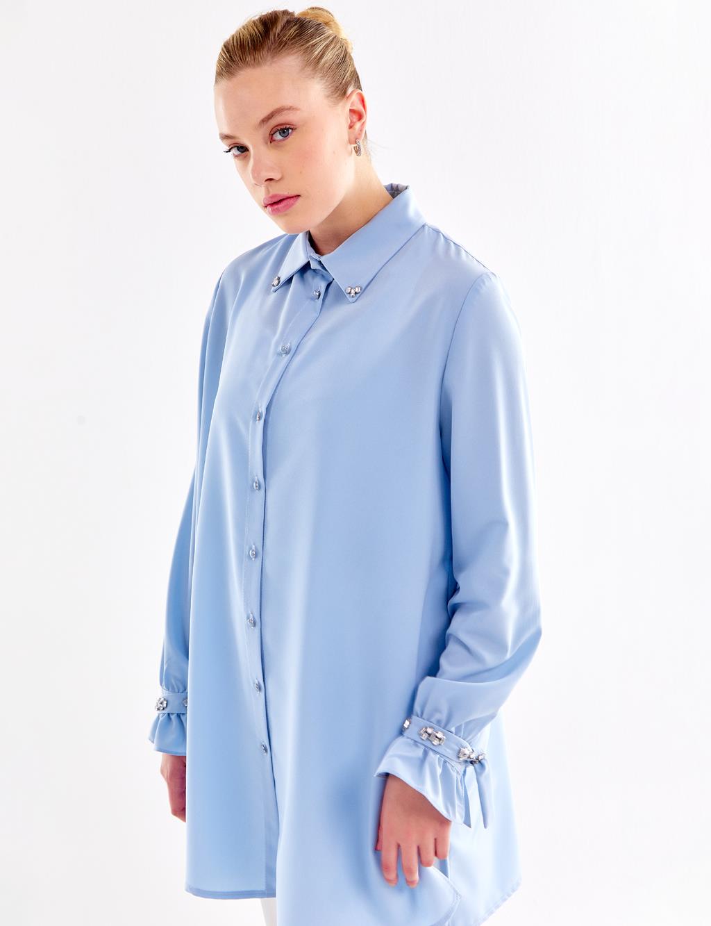 Stone Embroidered Shirt Ice Blue