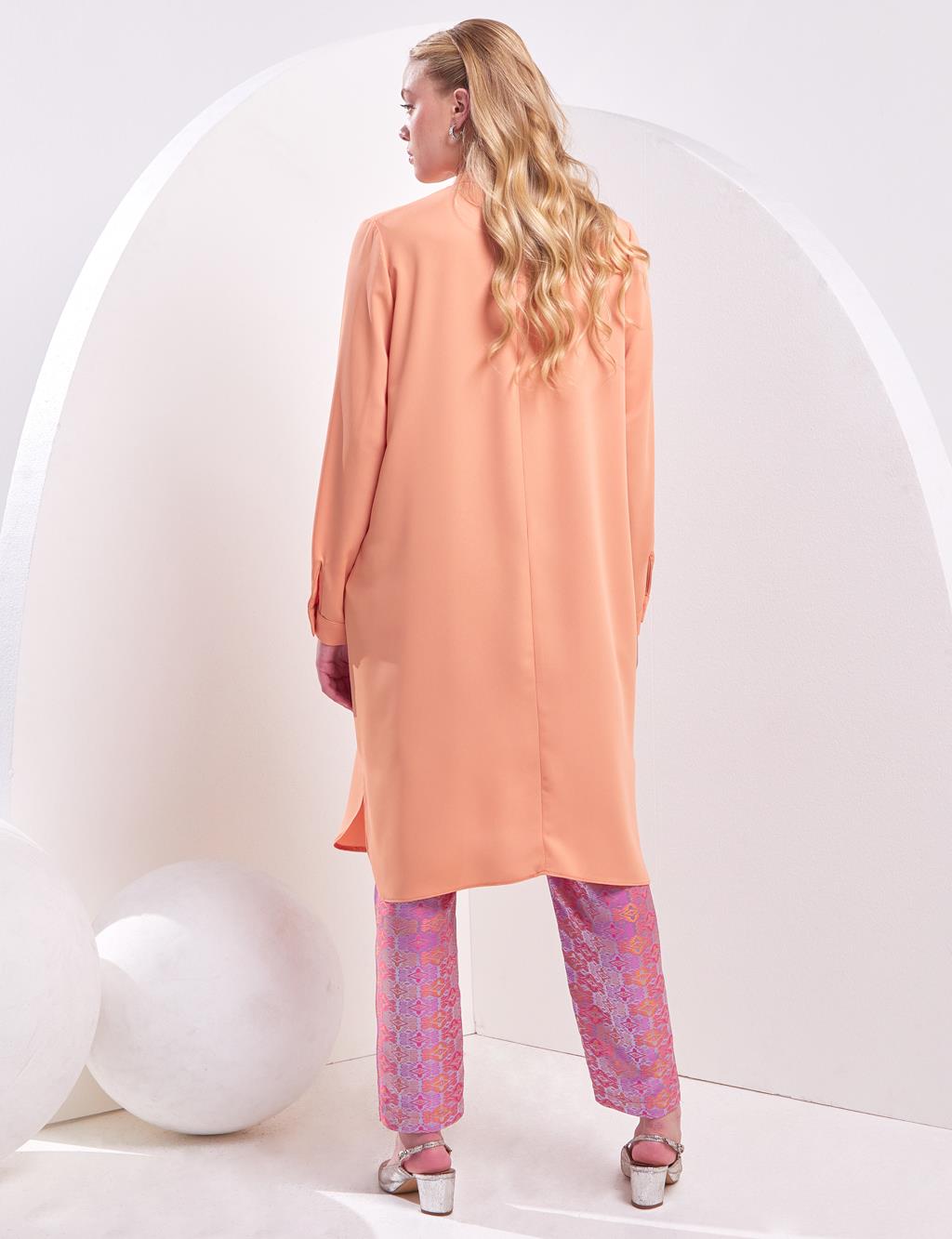 Embroidered Standing Collar Tunic Peach