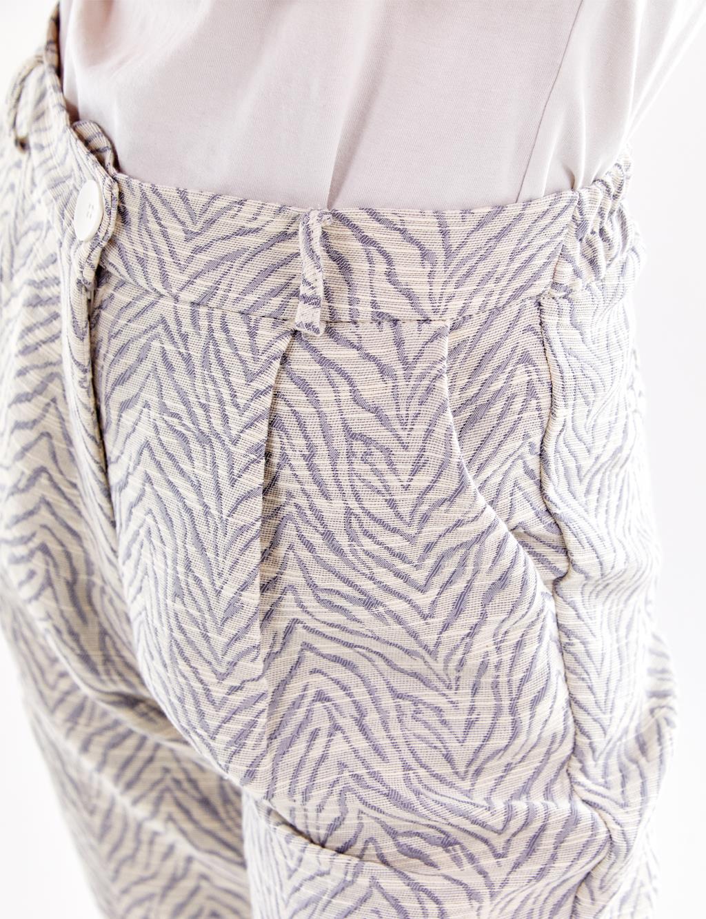 Zebra Pattern Brocade Pants Ecru-Grey