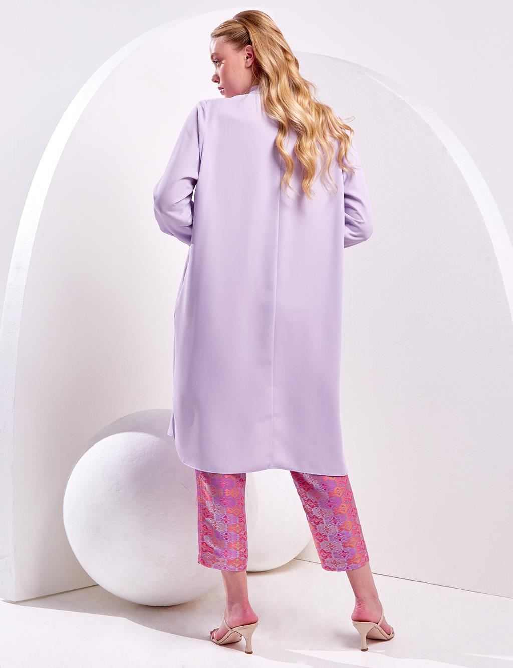 Embroidered Standing Collar Tunic Lilac
