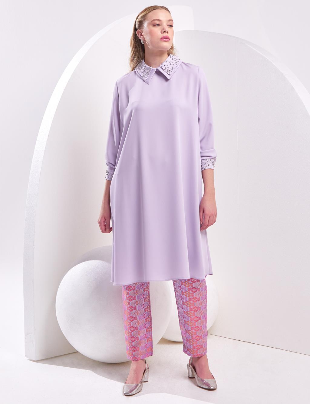 Stone Embroidered Tunic Lilac