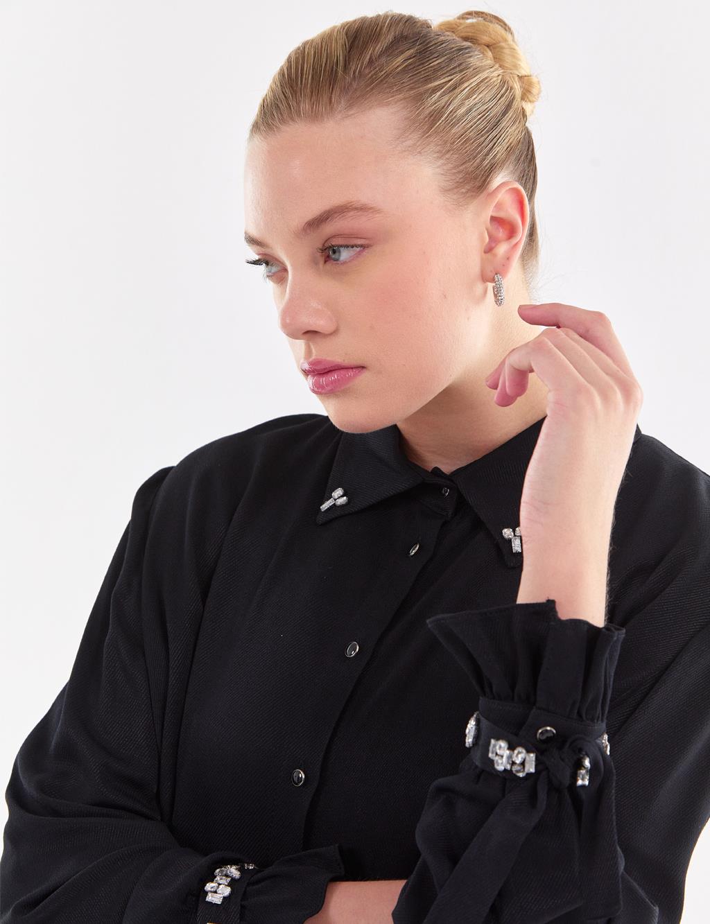 Stone Embroidered Shirt Black