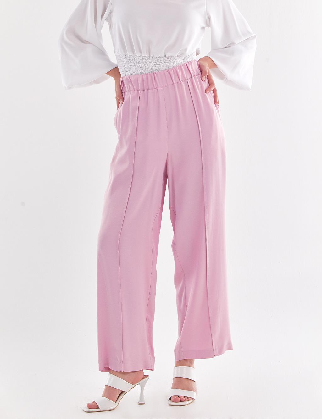 Rose Pink Pants With Elastic Waistline