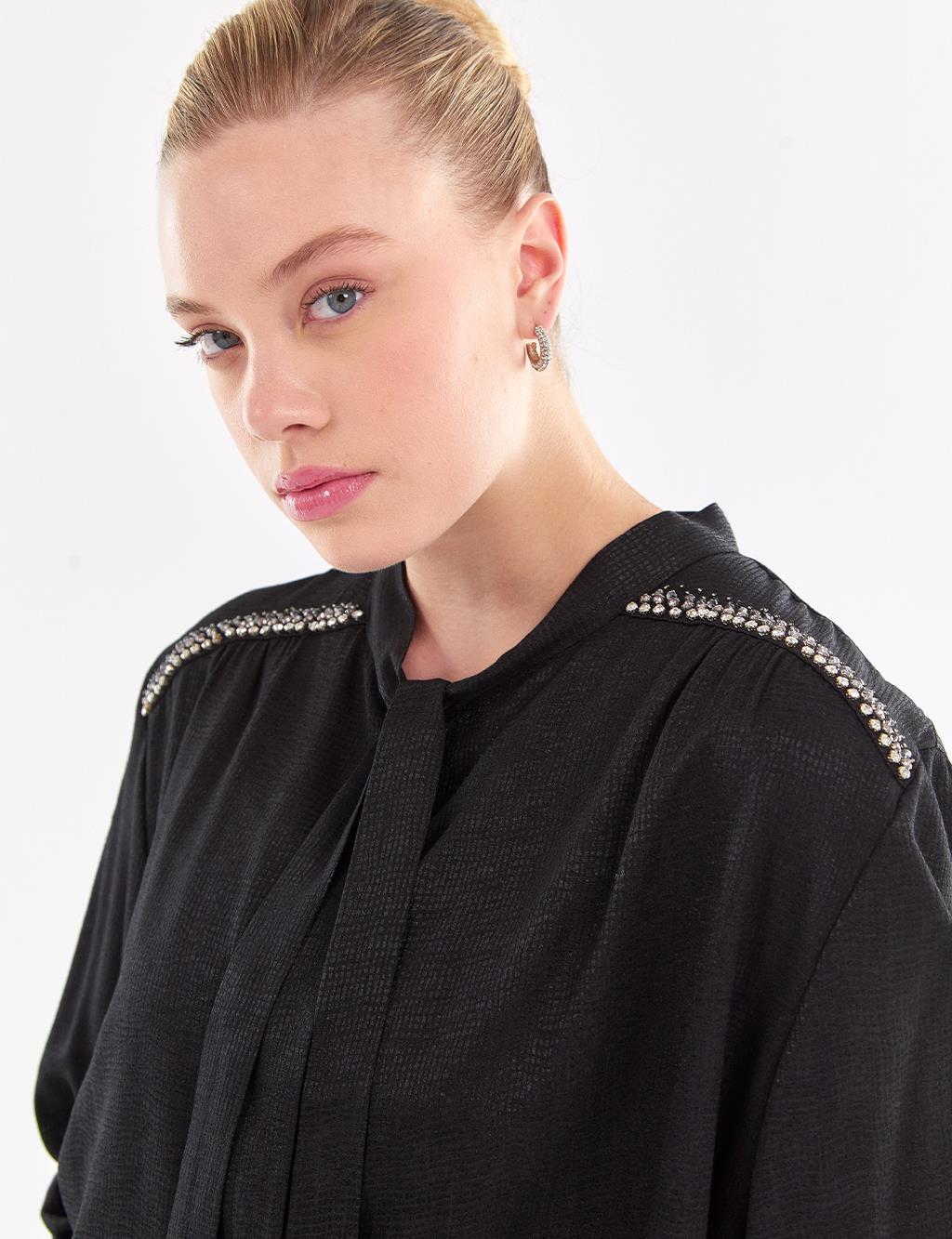 Stone Embroidered Shirt Black