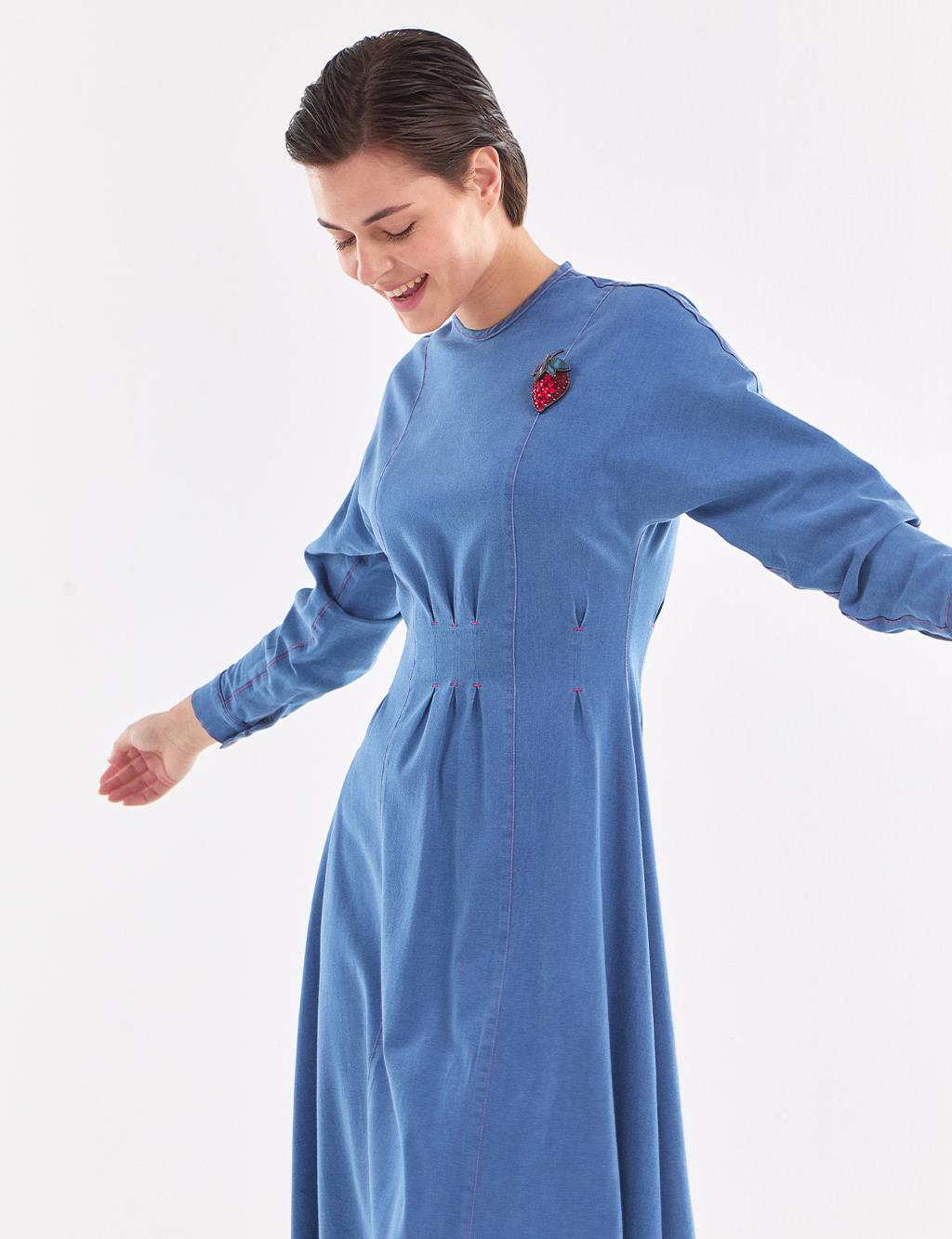 Brooch Punto Stitched Denim Dress Indigo