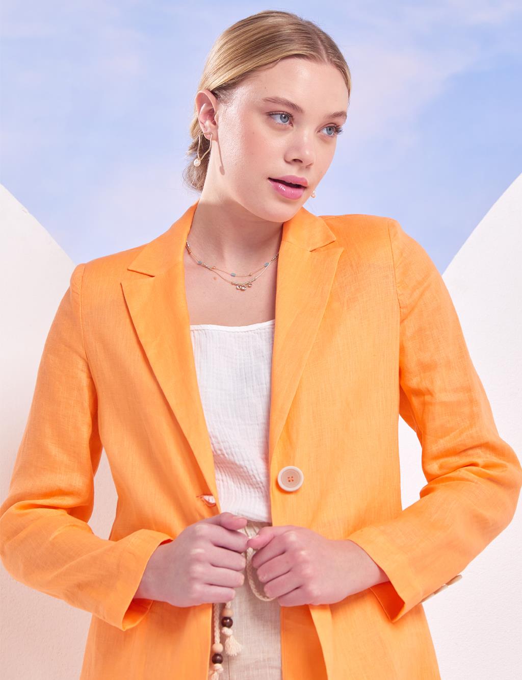 Linen Blazer Jacket Peach