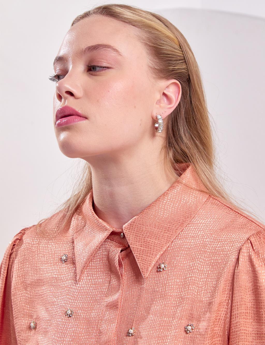 Pearl Embroidered Jacquard Tunic Peach