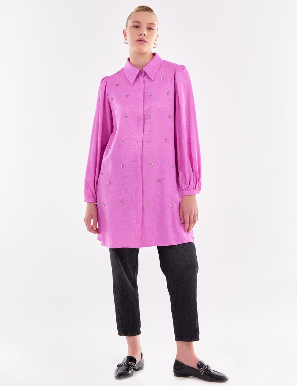 Pearl Embroidered Jacquard Tunic Candy Pink