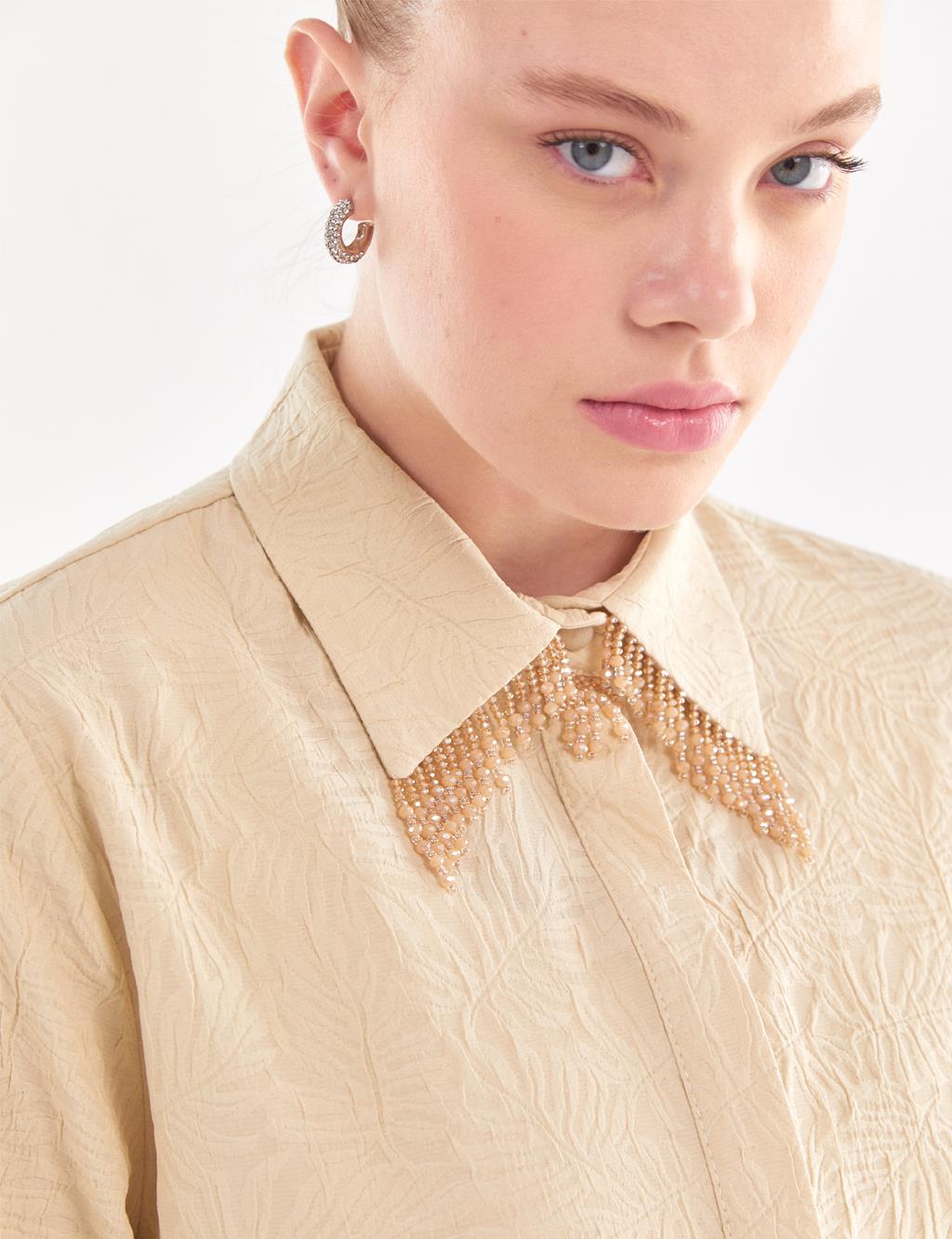 Tasseled Collar Tunic Cream