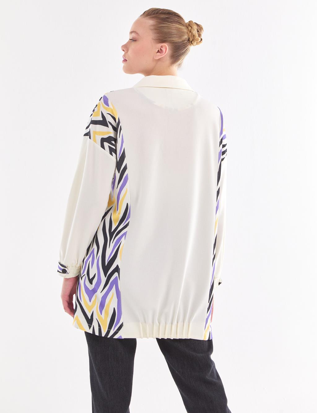 Zippered Abstract Pattern Jacket Lilac-White