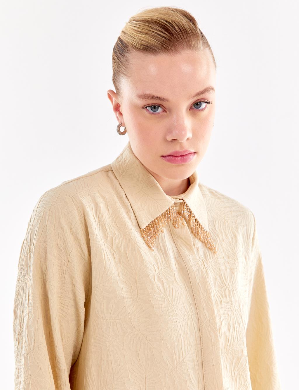 Tasseled Collar Tunic Cream