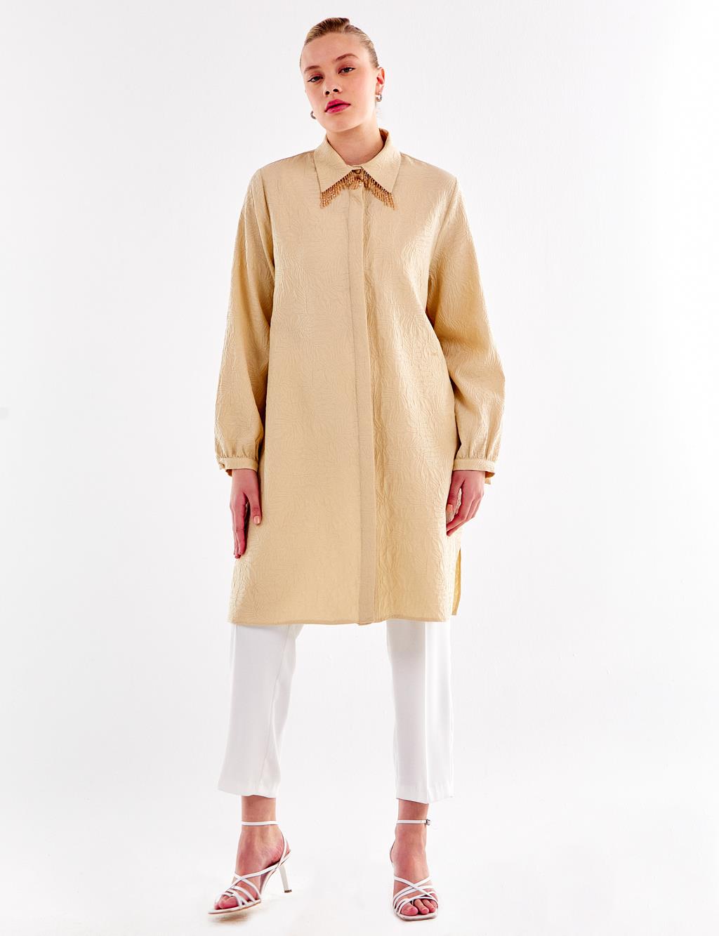 Tasseled Collar Tunic Cream