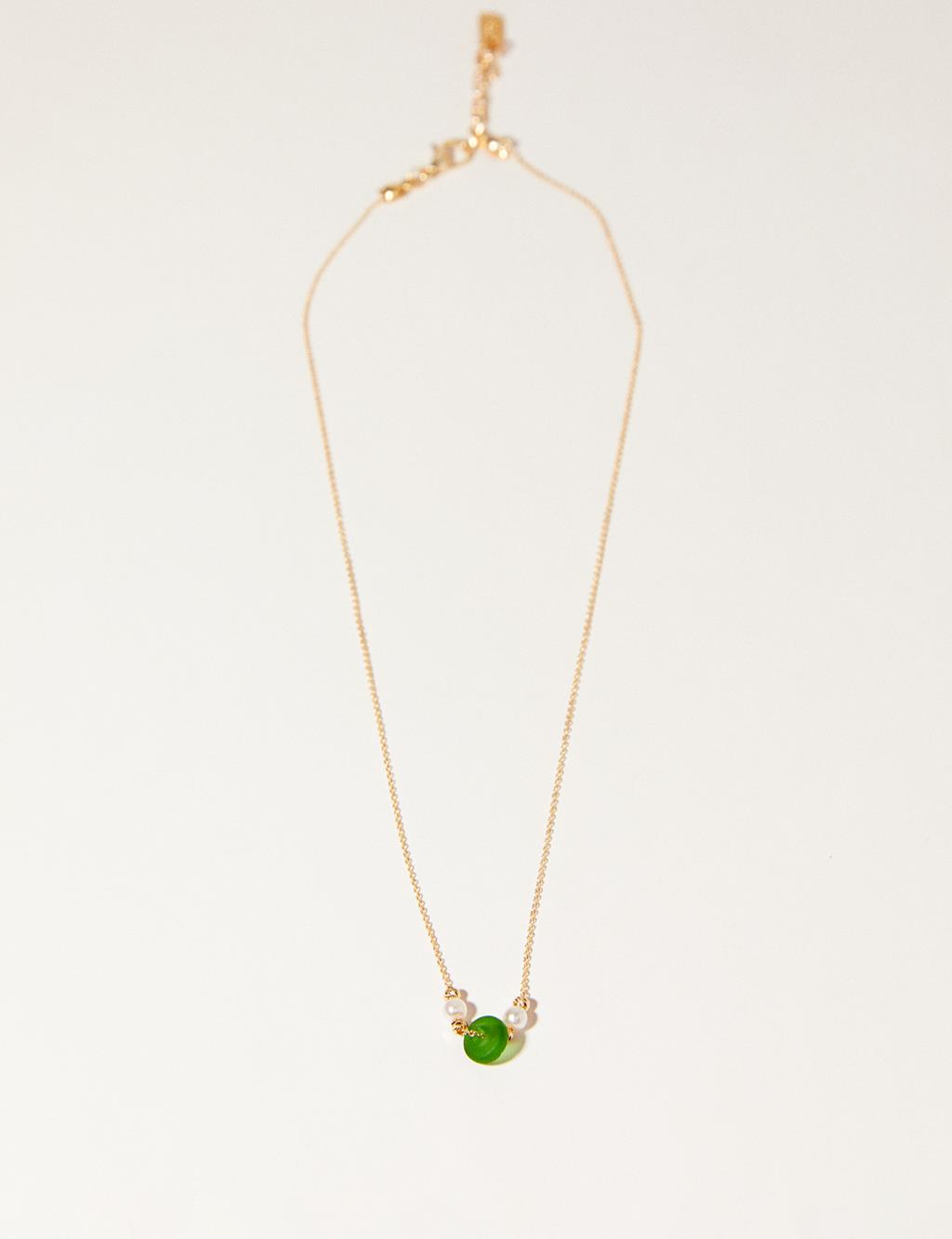 Yeşil Boncuklu Kolye Gold