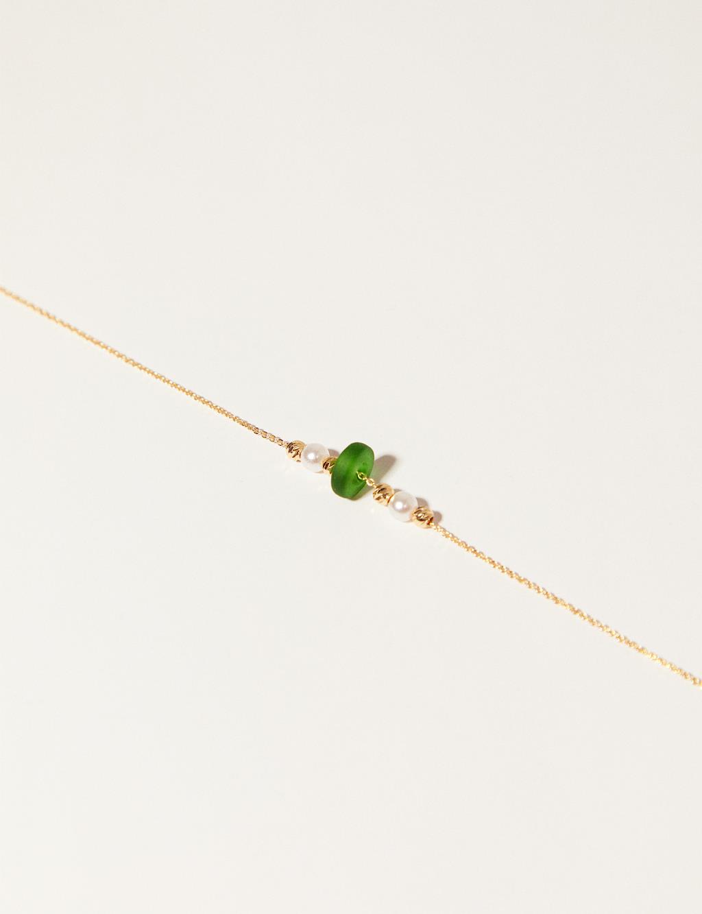 Yeşil Boncuklu Kolye Gold