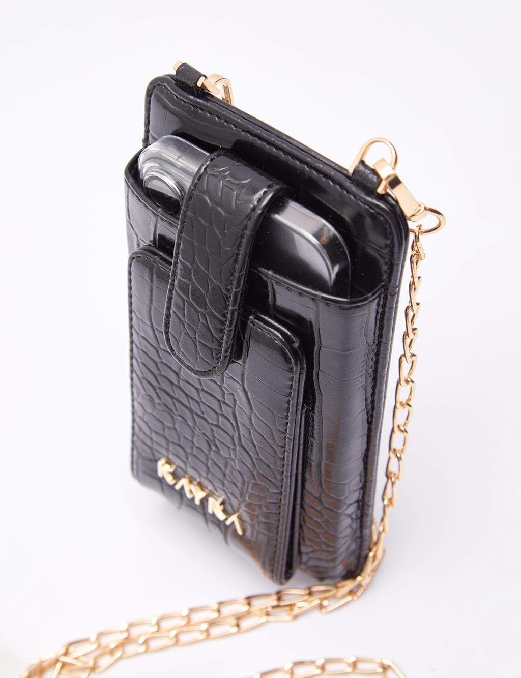 Croco Patterned Bag Wallet Black