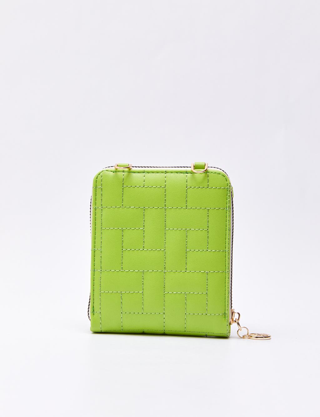 Quilted Square Bag Wallet Pistachio Green