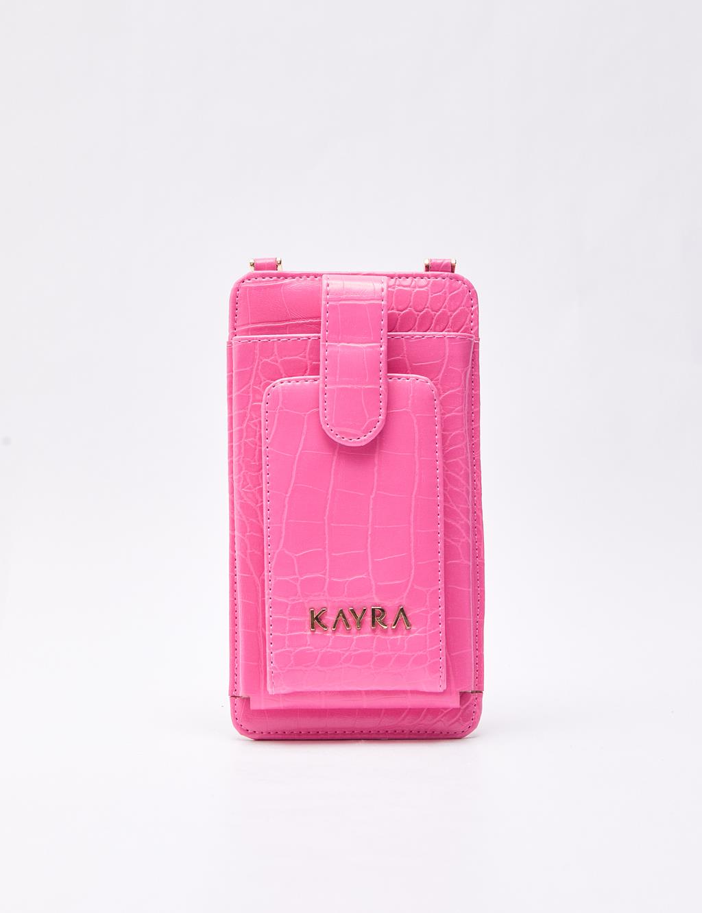 Croco Patterned Bag Wallet Pink