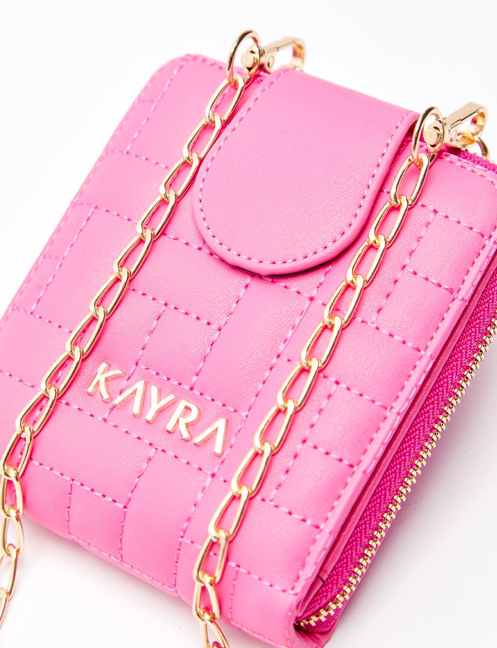 Quilted Square Bag Wallet Pink