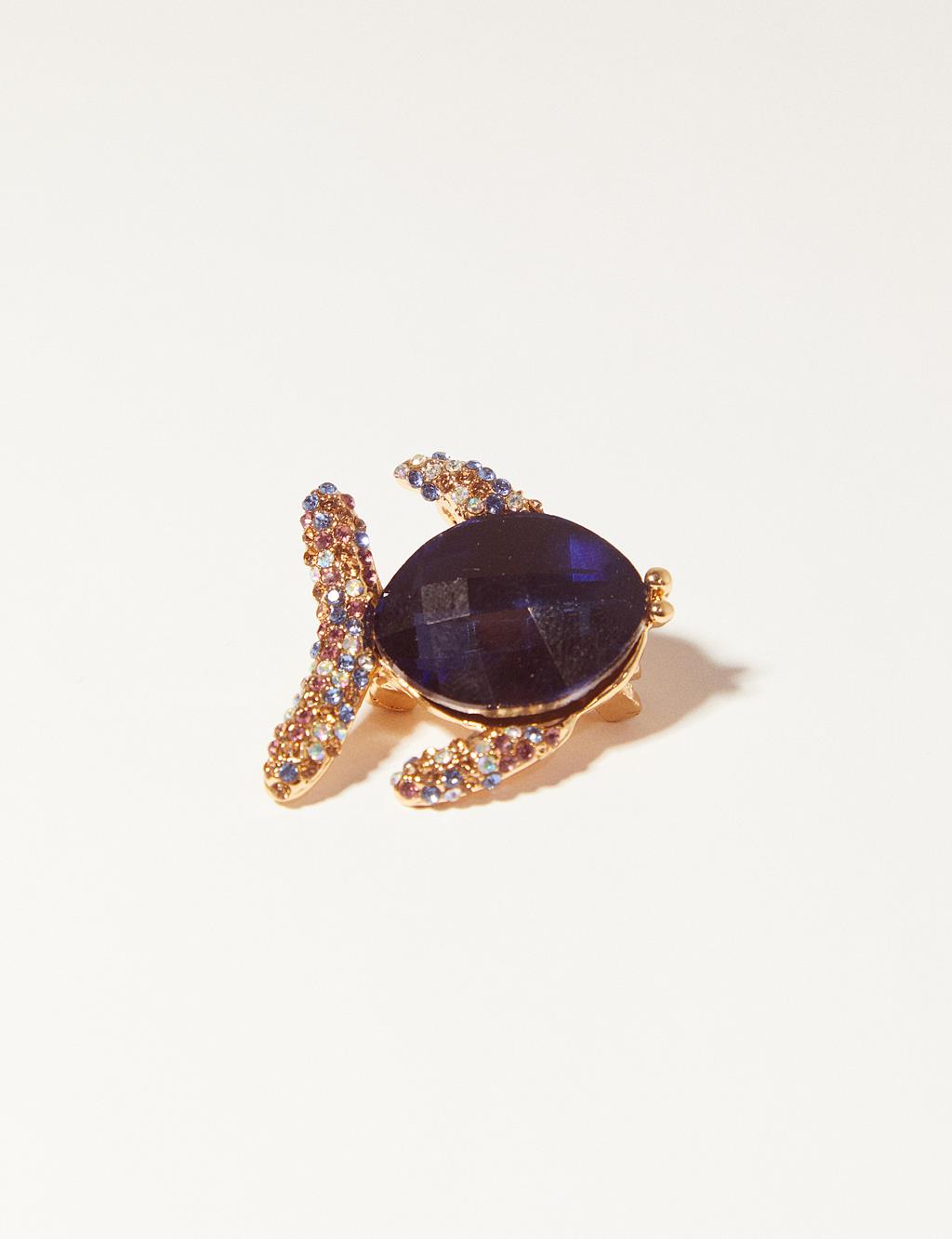 Taşlı Balık Figür Broş Gold