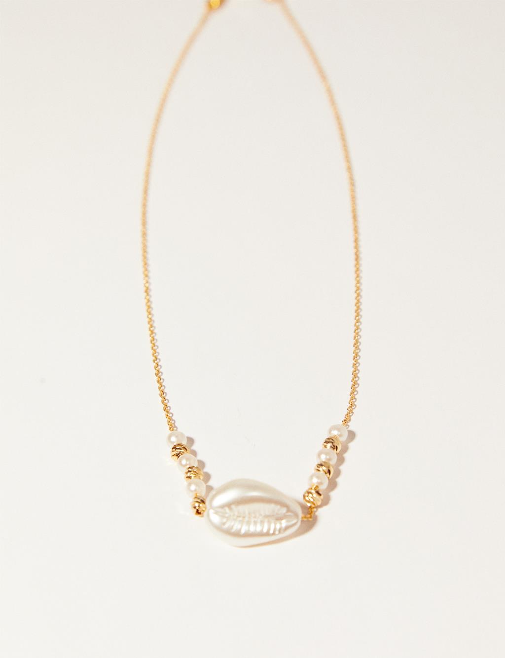 Pearl Figured Chain Necklace Gold