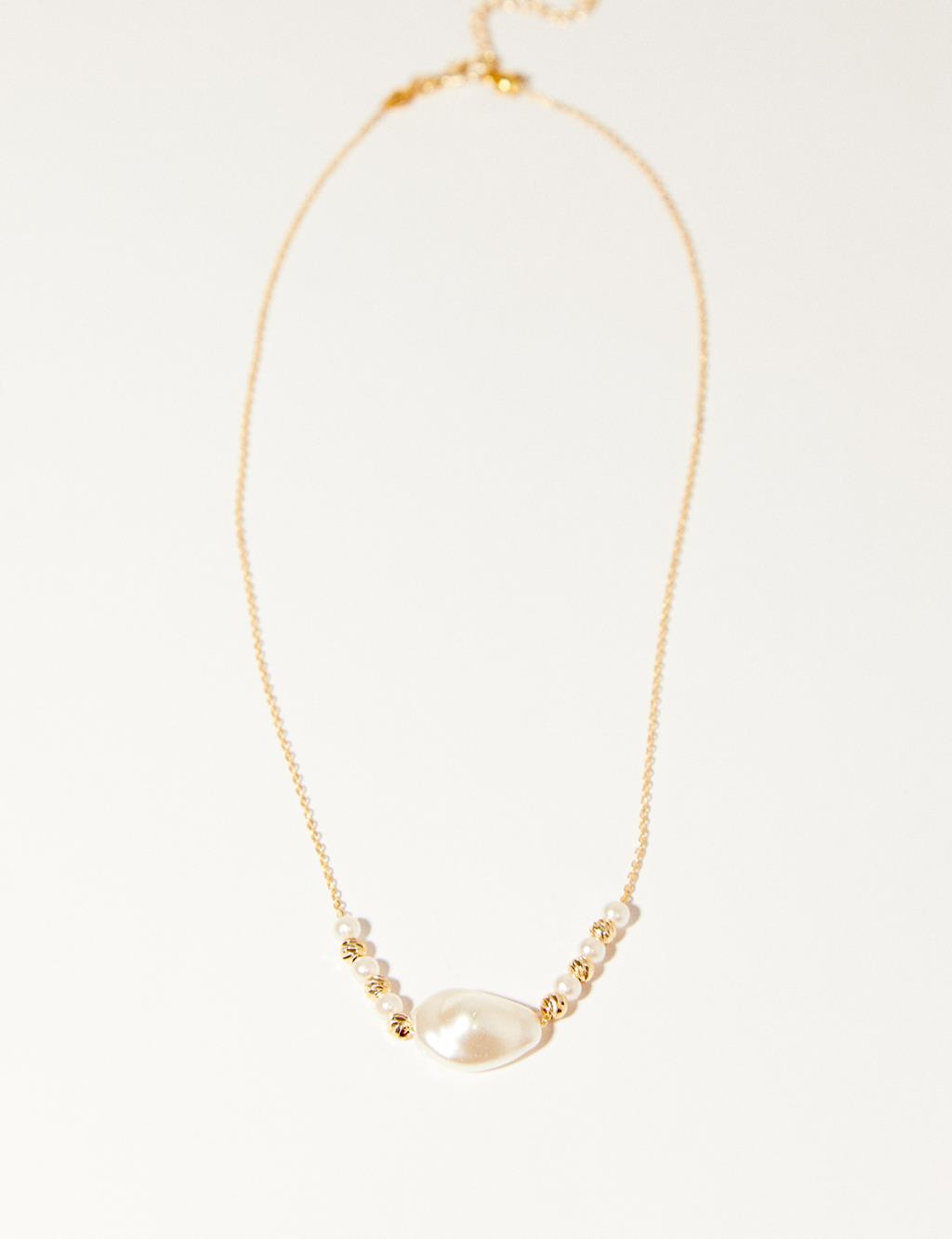 Pearl Figured Chain Necklace Gold