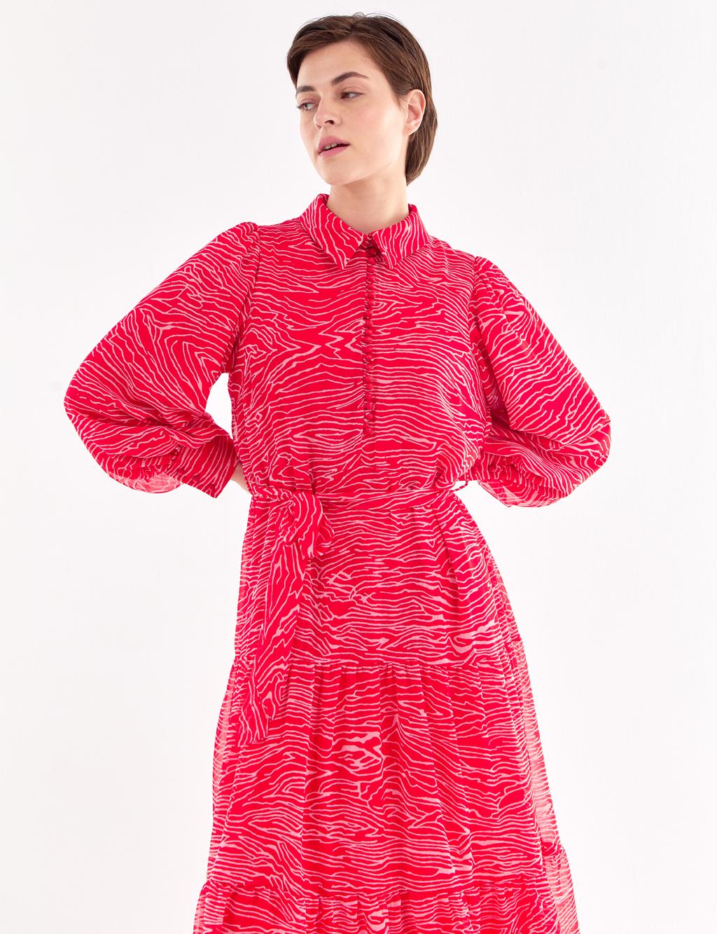KYR Abstract Patterned Balloon Sleeve Dress Red