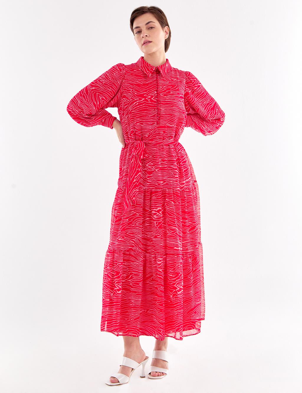KYR Abstract Patterned Balloon Sleeve Dress Red