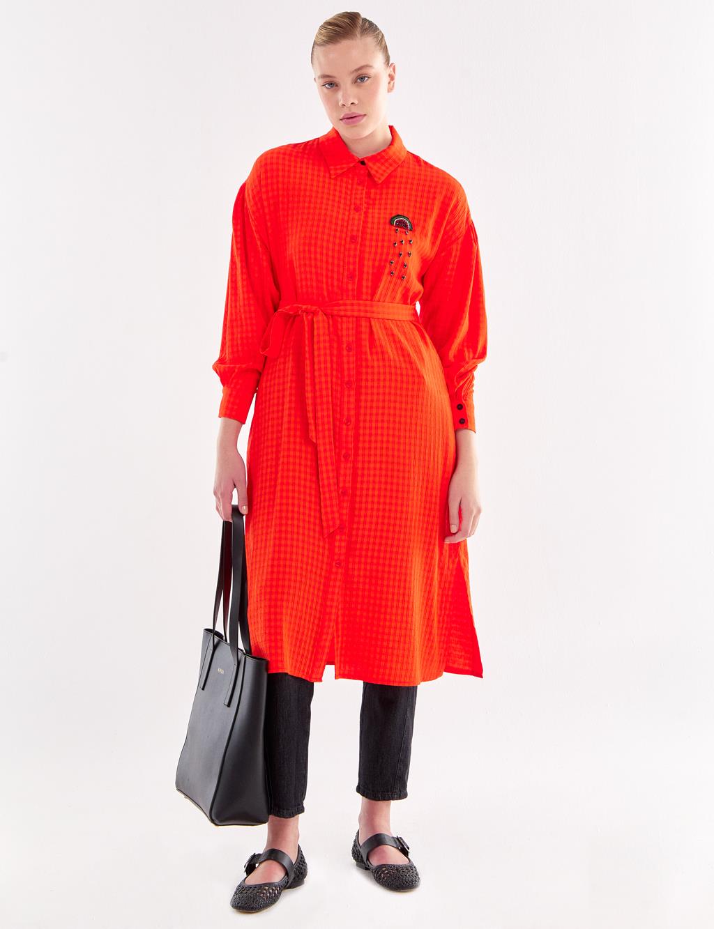 Embroidered Long Tunic Coral